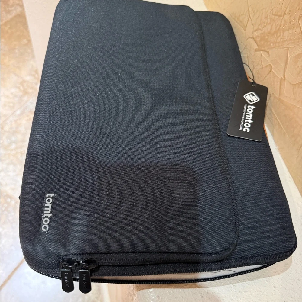 Black Laptop Bag with Tan Handle